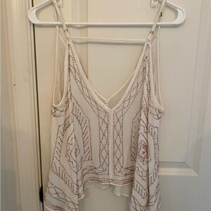 White and Brown Patterned Women's Top